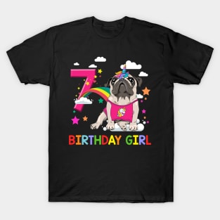 Pug Birthday - 7 Years Old Unicorn Pugicorn Party T-Shirt